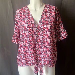 Michael Kors White and Pink Short Sleeve Blouse Size XL